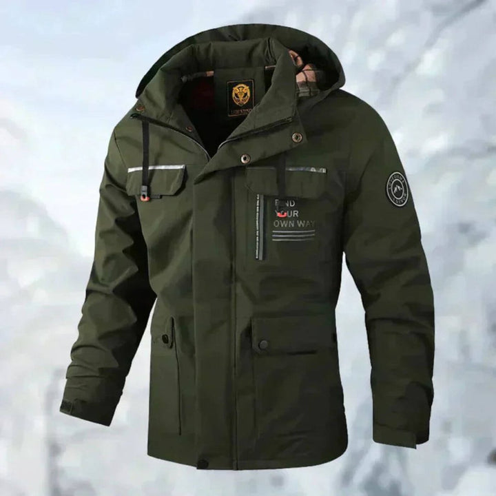 Men's Waterproof Hooded Quilted Jacket Windproof Outdoor Parka - Green