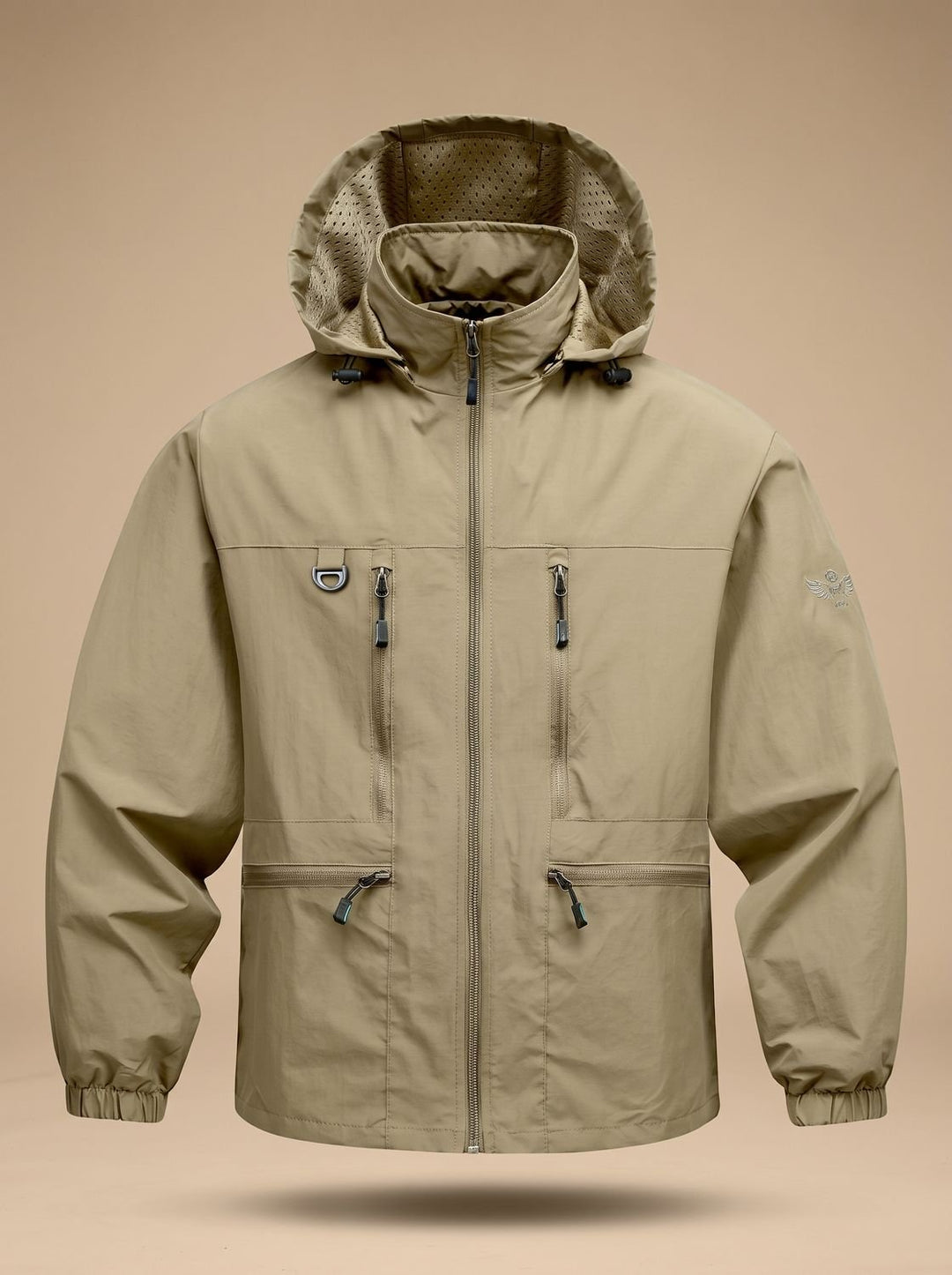Men's Waterproof Hooded Windproof Outdoor Jacket Multi-Pocket - Khaki
