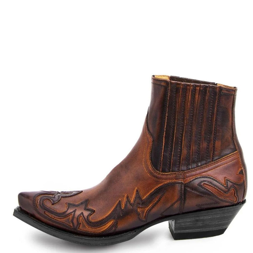 Men's Western Cowboy Embroidered Pointed-Toe Chelsea Style Boots - Brown
