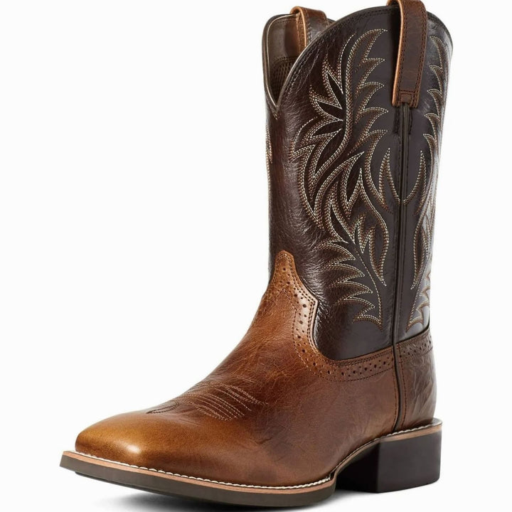 Men's Western Embroidered Leather Cowboy Boots Square Toe - Dark Brown