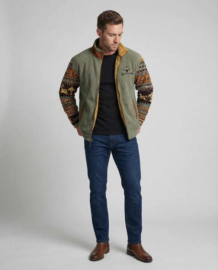 Men's Western Sherpa-Lined Full-Zip Fleece Bomber Jacket
