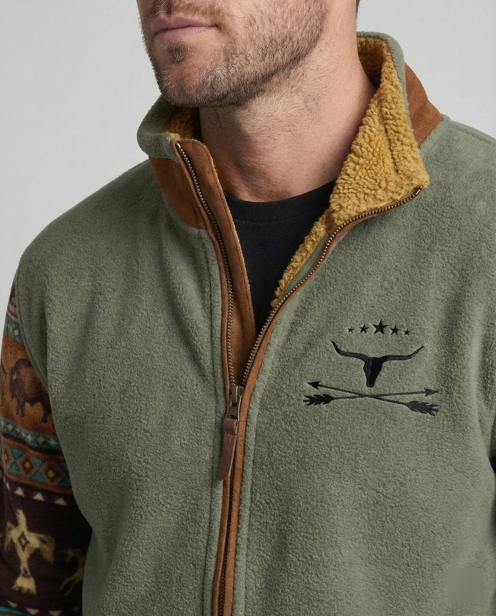 Men's Western Sherpa-Lined Full-Zip Fleece Bomber Jacket