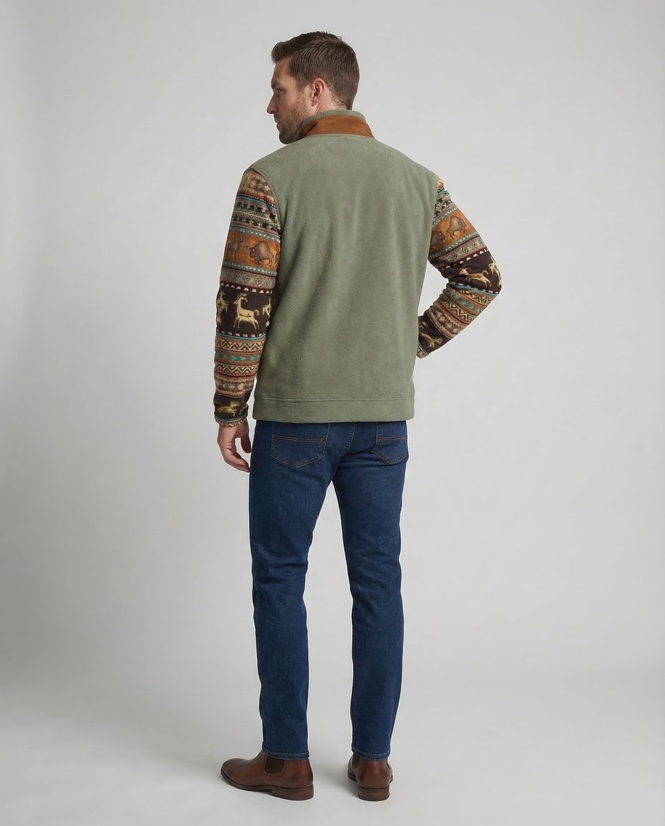 Men's Western Sherpa-Lined Full-Zip Fleece Bomber Jacket