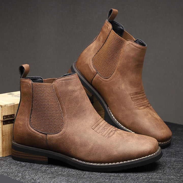 Men's Western-Style Chelsea Slip-On Ankle Boots - Chestnut Brown