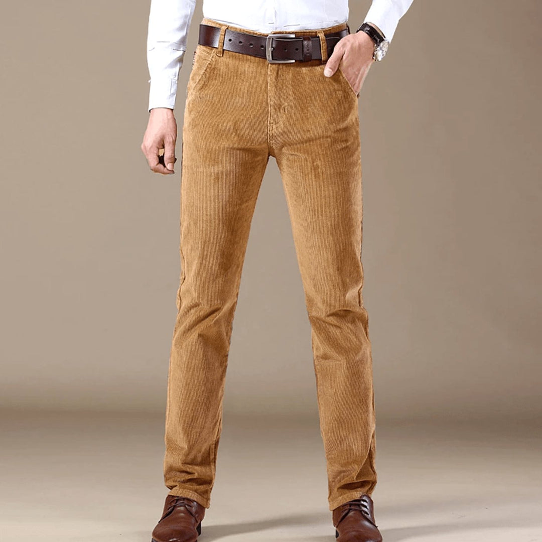 Men's Winter Season Slim-Fit Corduroy Straight-Leg Pants - Beige