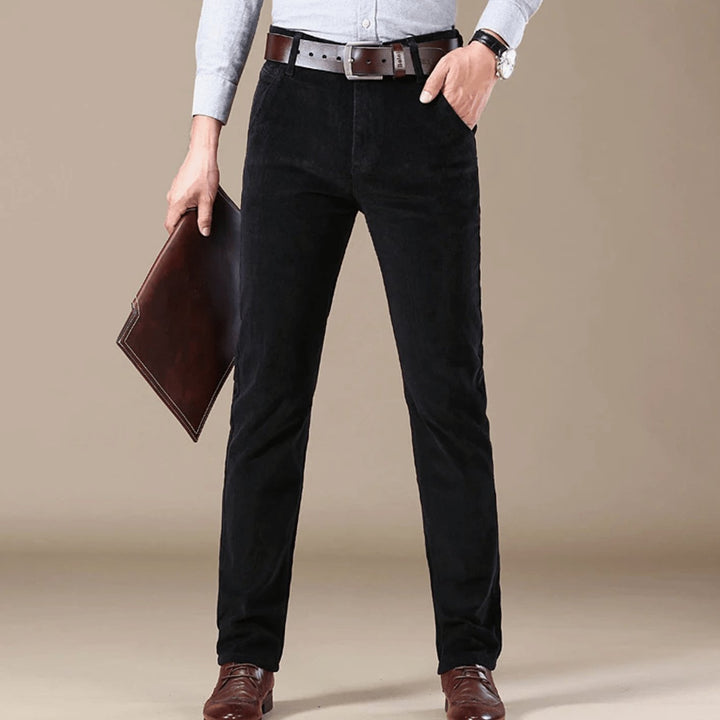 Men's Winter Season Slim-Fit Corduroy Straight-Leg Pants - Black