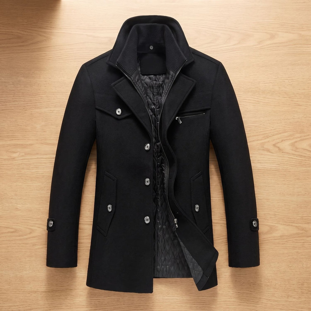 Men's Wool-Blend Button-Front Insulated Winter Coat