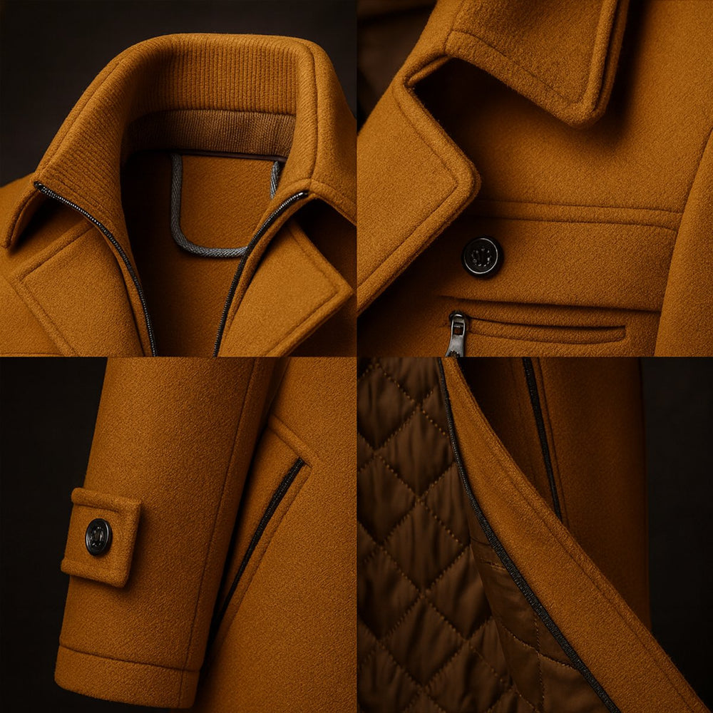 Men's Wool Coat Double-Collar Quilted-Lined Overcoat