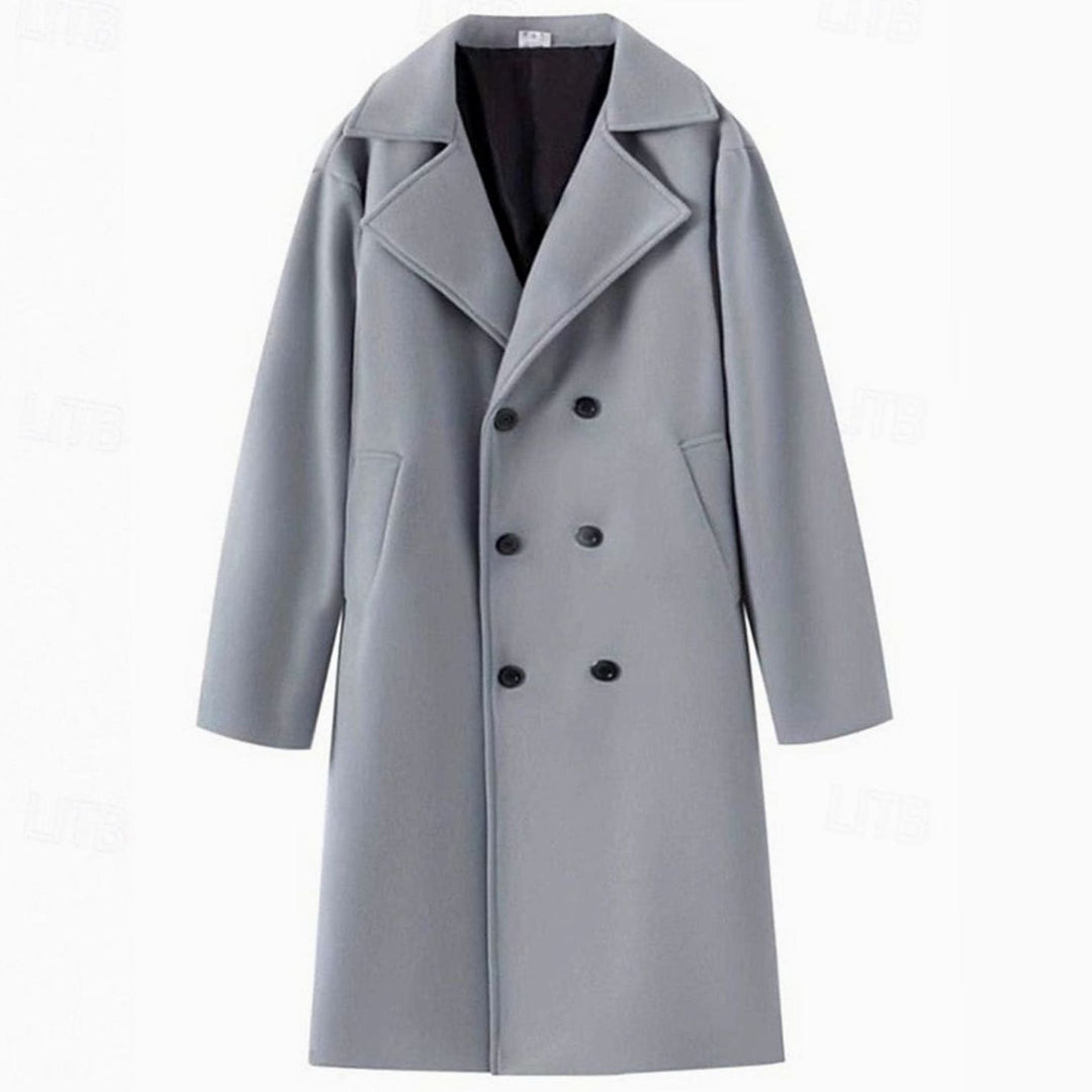 Men's Wool Double-Breasted Tailored Long Overcoat