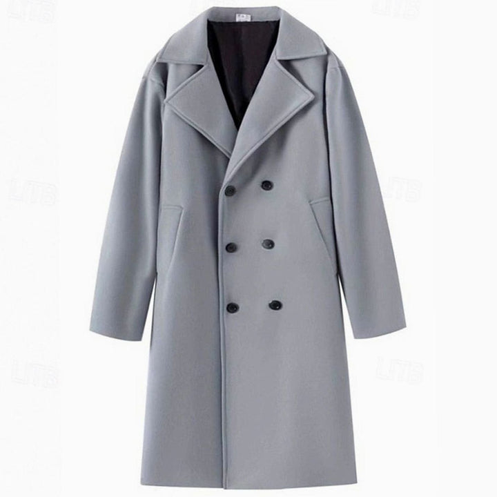 Men's Wool Double-Breasted Tailored Long Overcoat