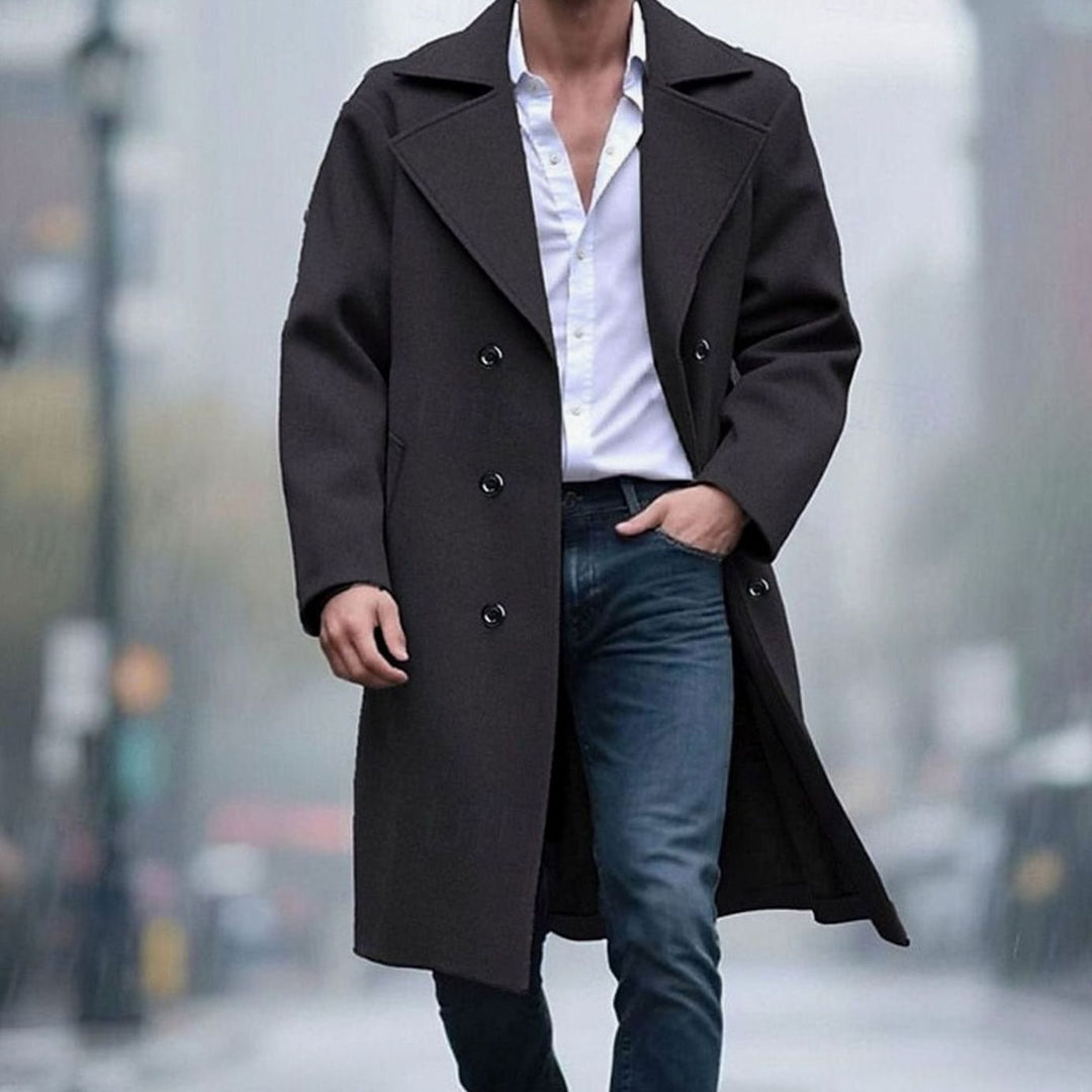 Men's Wool Double-Breasted Tailored Long Overcoat