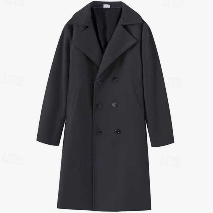 Men's Wool Double-Breasted Tailored Long Overcoat