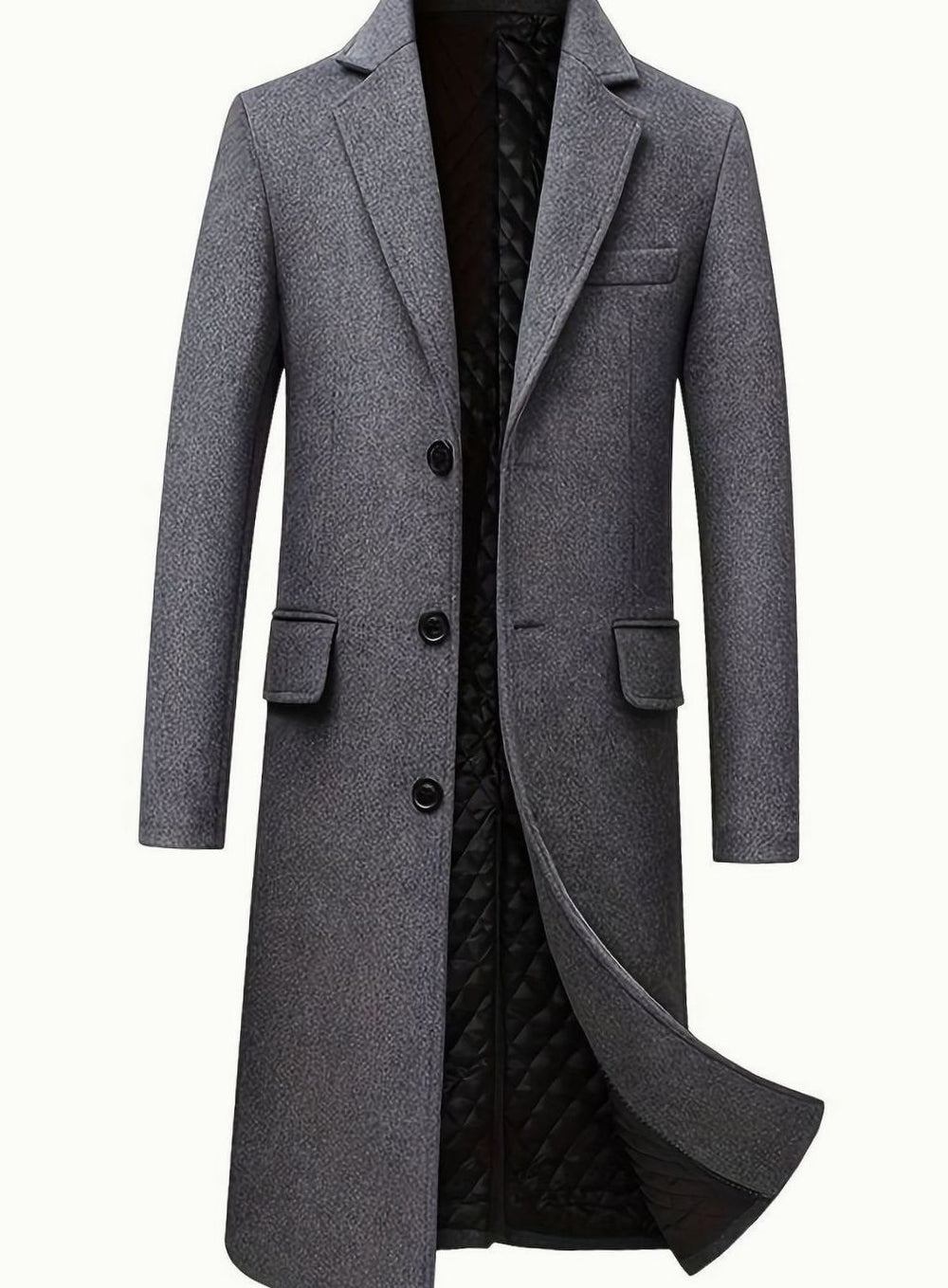 Men's Wool Long Overcoat Tailored Button-Front Trench Coat