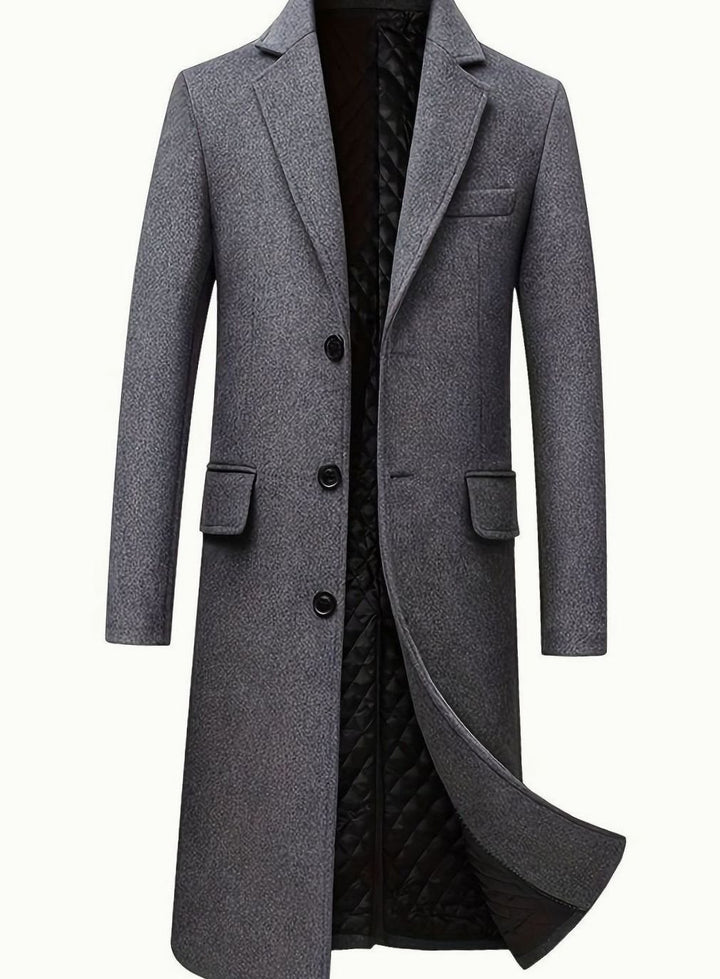Men's Wool Long Overcoat Tailored Button-Front Trench Coat