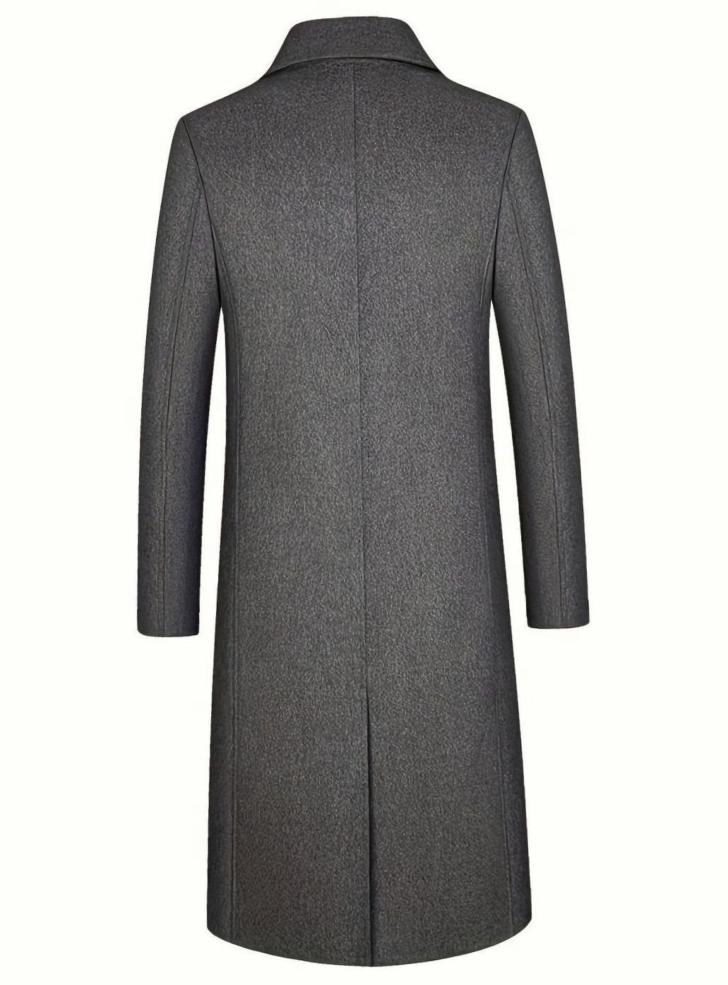 Men's Wool Long Overcoat Tailored Button-Front Trench Coat