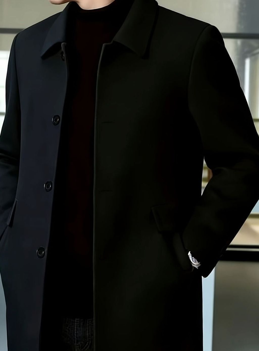Men's Wool Single-Breasted Relaxed-Fit Overcoat