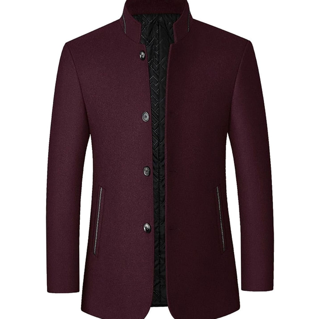 Men's Wool Stand-Collar Tailored Overcoat - Wine