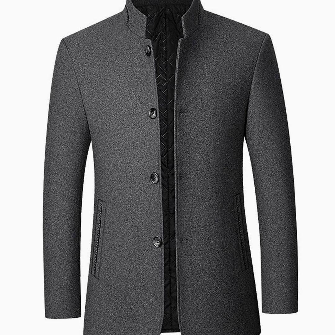 Men's Wool Stand-Collar Tailored Overcoat - Gray
