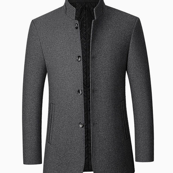 Men's Wool Stand-Collar Tailored Overcoat - Gray