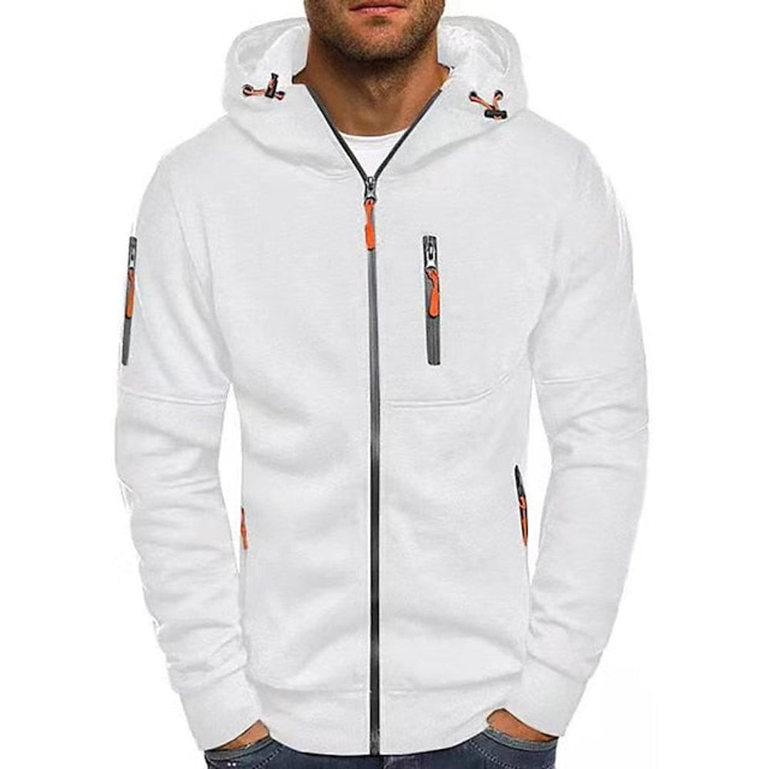Men's Zip-Up Hooded Knit Sweater Fleece Pullover Hoodie - White
