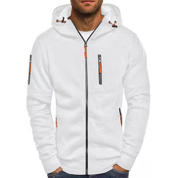 Men's Zip-Up Hooded Knit Sweater Fleece Pullover Hoodie - White