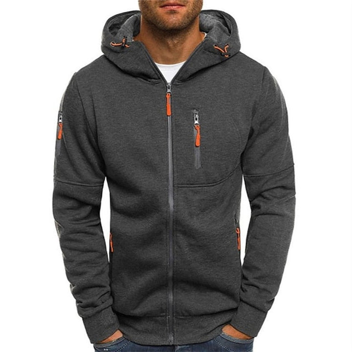 Men's Zip-Up Hooded Knit Sweater Fleece Pullover Hoodie - Dark Gray