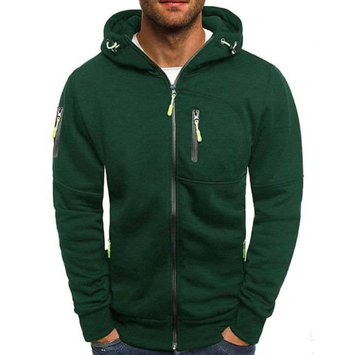 Men's Zip-Up Hooded Knit Sweater Fleece Pullover Hoodie - Green