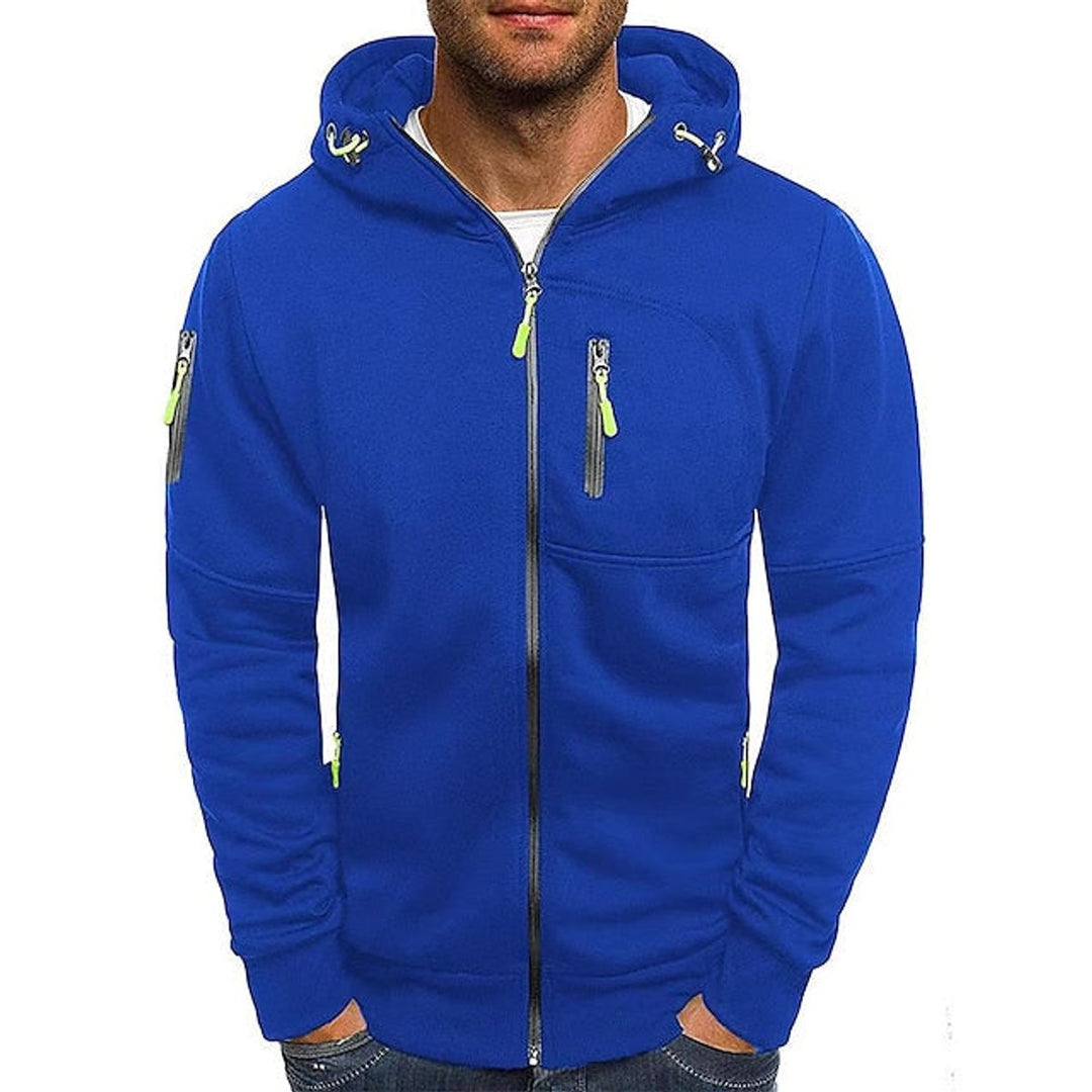 Men's Zip-Up Hooded Knit Sweater Fleece Pullover Hoodie - Blue