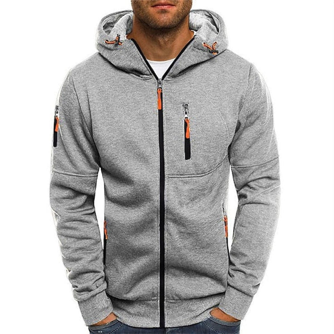 Men's Zip-Up Hooded Knit Sweater Fleece Pullover Hoodie - Light Gray