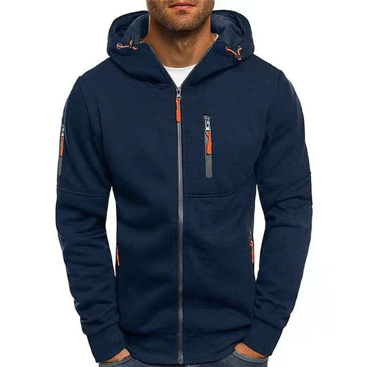 Men's Zip-Up Hooded Knit Sweater Fleece Pullover Hoodie - Navy