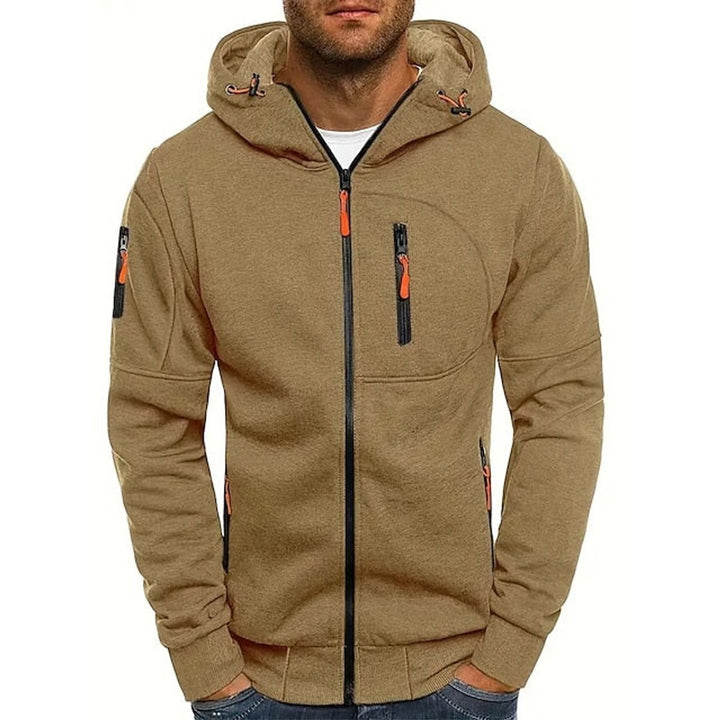Men's Zip-Up Hooded Knit Sweater Fleece Pullover Hoodie - Khaki