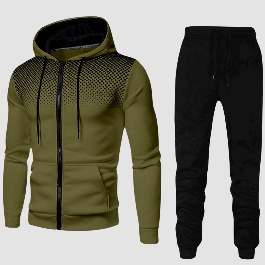 Men's Zip-Up Hoodie Tapered Jogger Tracksuit Set - Army Green