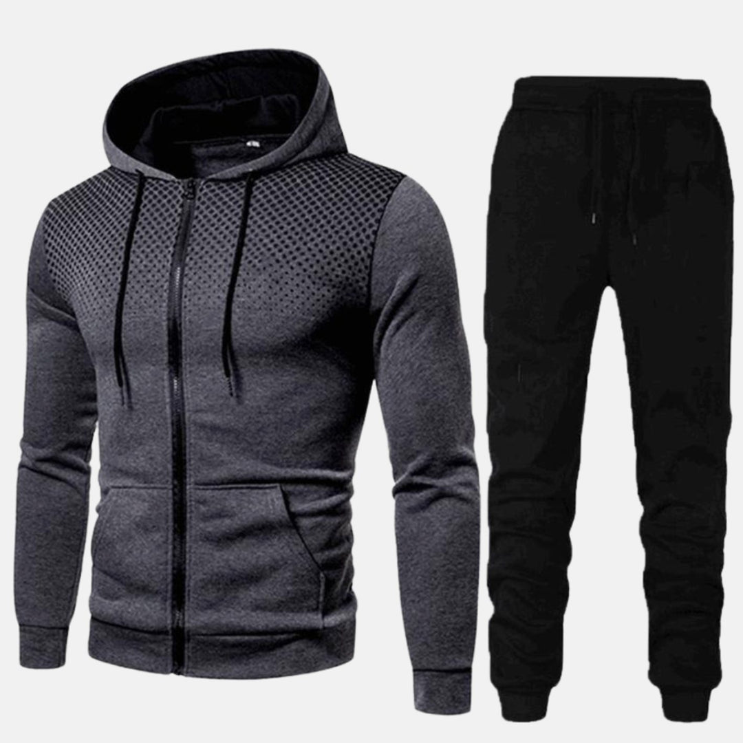 Men's Zip-Up Hoodie Tapered Jogger Tracksuit Set - Dark Grey