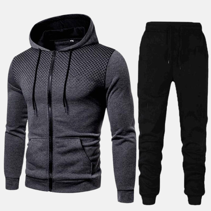 Men's Zip-Up Hoodie Tapered Jogger Tracksuit Set - Dark Grey