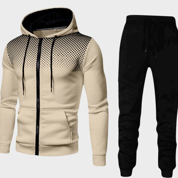 Men's Zip-Up Hoodie Tapered Jogger Tracksuit Set - Khaki