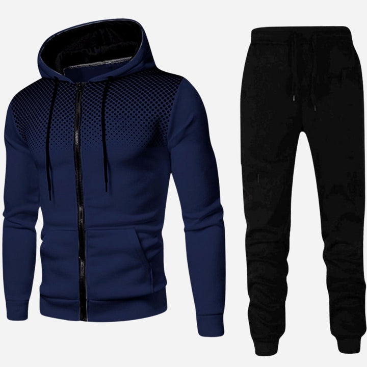 Men's Zip-Up Hoodie Tapered Jogger Tracksuit Set - Marine Blue