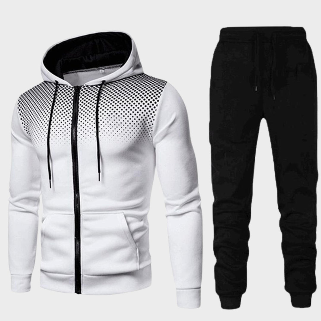Men's Zip-Up Hoodie Tapered Jogger Tracksuit Set - White