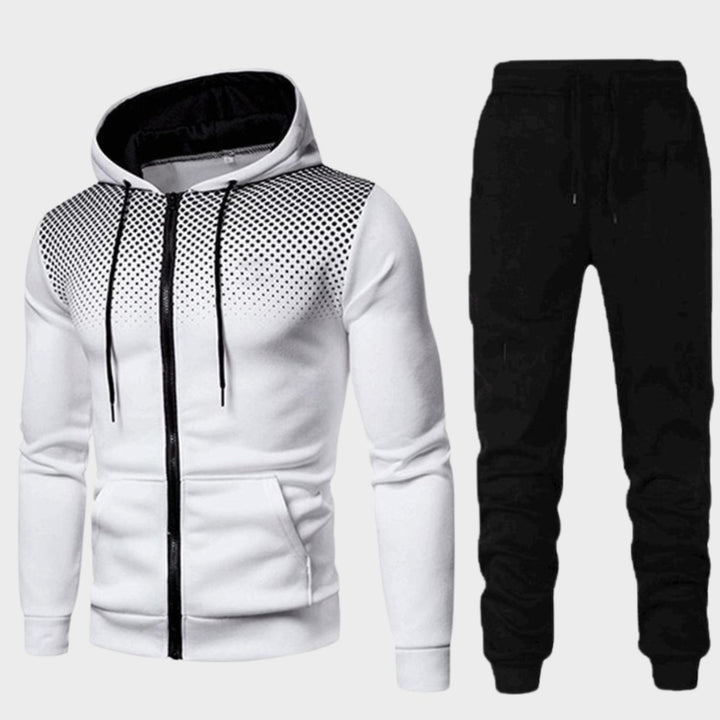 Men's Zip-Up Hoodie Tapered Jogger Tracksuit Set - White