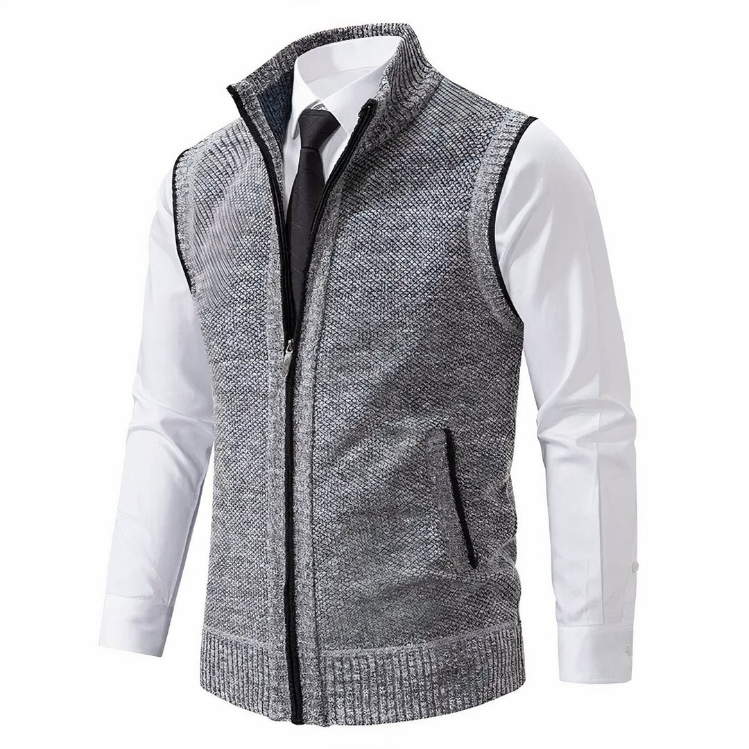 Men's Zip-Up Sleeveless Knit Cardigan Sweater Vest - Light Gray