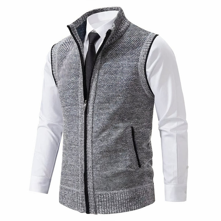 Men's Zip-Up Sleeveless Knit Cardigan Sweater Vest - Light Gray