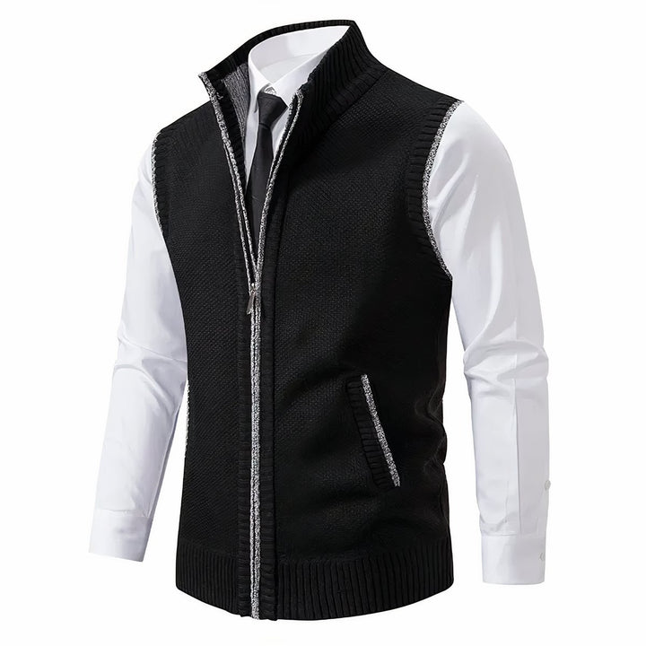 Men's Zip-Up Sleeveless Knit Cardigan Sweater Vest - Black