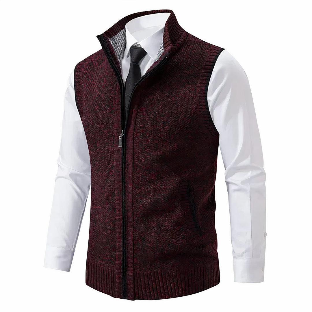 Men's Zip-Up Sleeveless Knit Cardigan Sweater Vest - Red