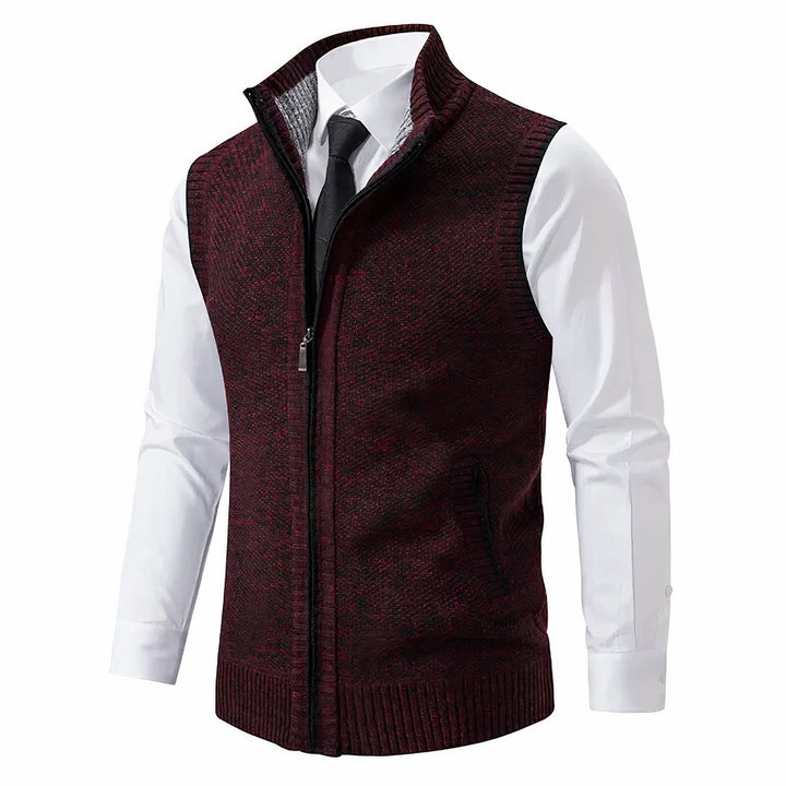Men's Zip-Up Sleeveless Knit Cardigan Sweater Vest - Red