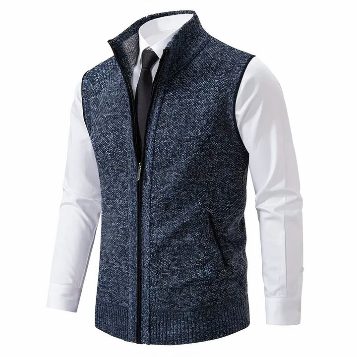 Men's Zip-Up Sleeveless Knit Cardigan Sweater Vest - Blue
