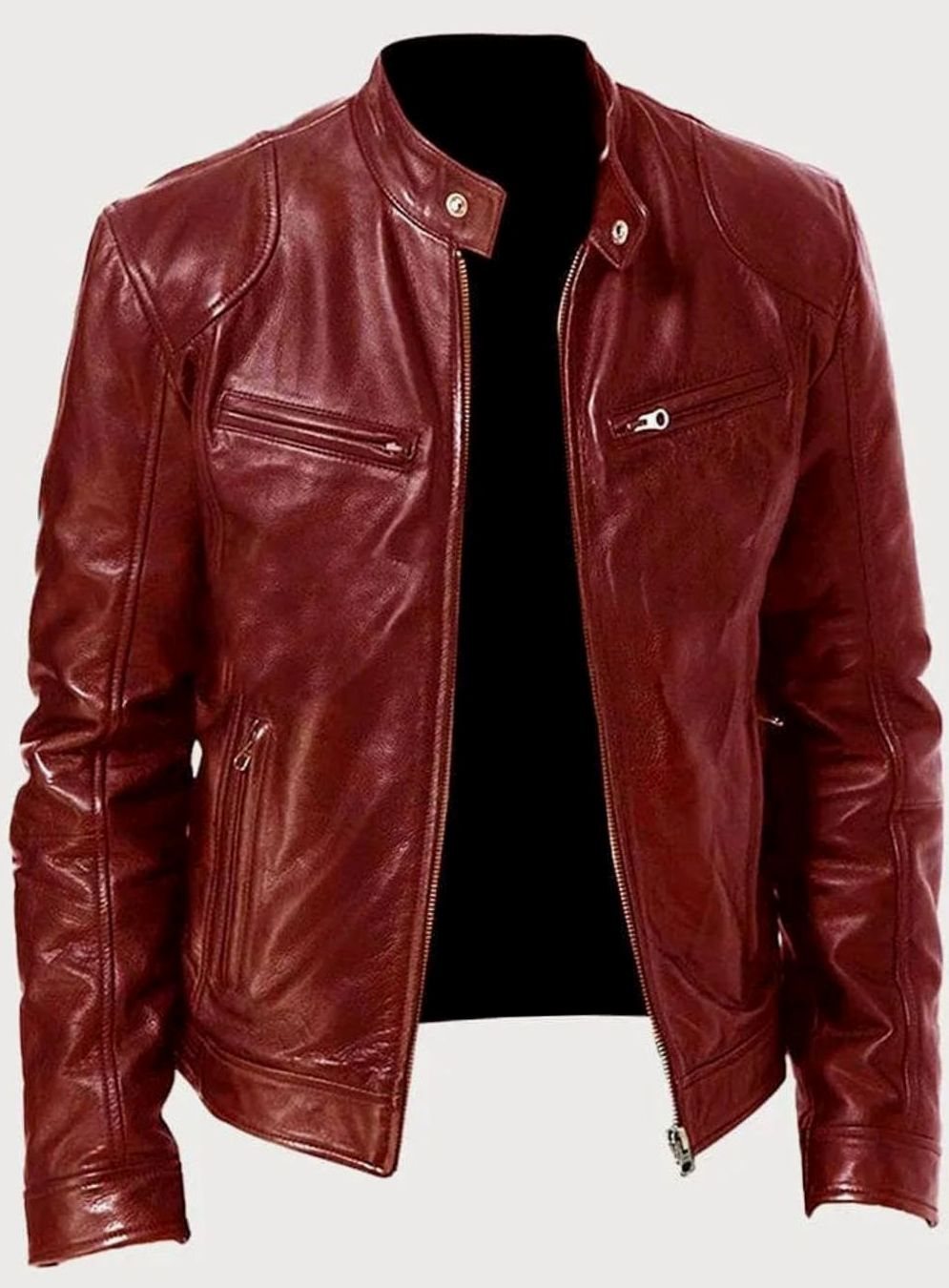 Men's Zip-Up Stand-Collar Biker Casual Jacket - Red
