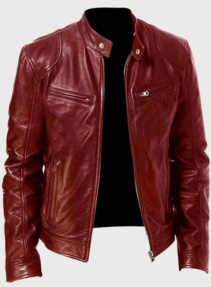Men's Zip-Up Stand-Collar Biker Casual Jacket - Red