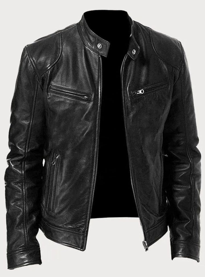 Men's Zip-Up Stand-Collar Biker Casual Jacket - Black