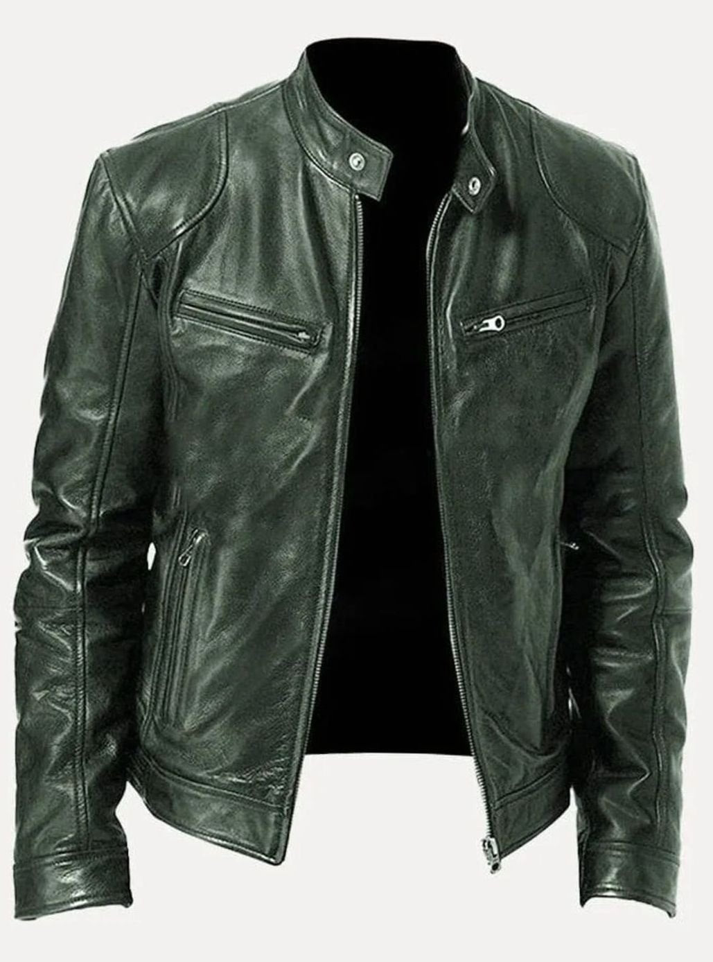 Men's Zip-Up Stand-Collar Biker Casual Jacket - Green