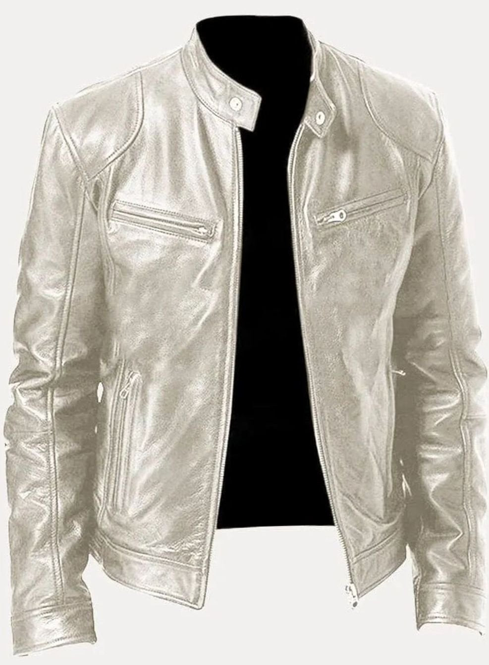 Men's Zip-Up Stand-Collar Biker Casual Jacket - Silver