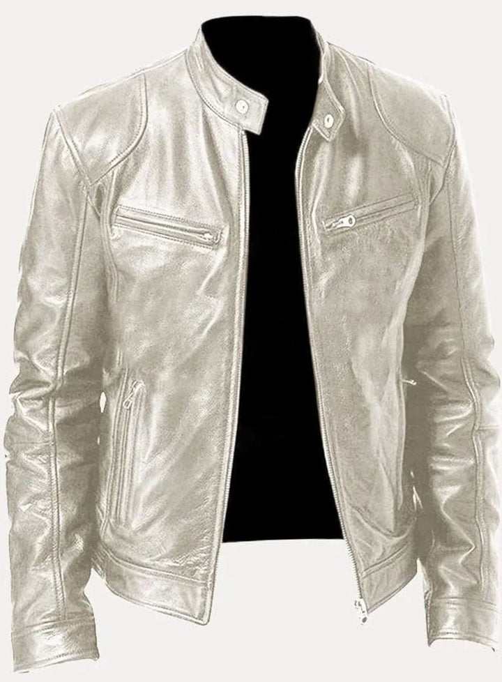 Men's Zip-Up Stand-Collar Biker Casual Jacket - Silver